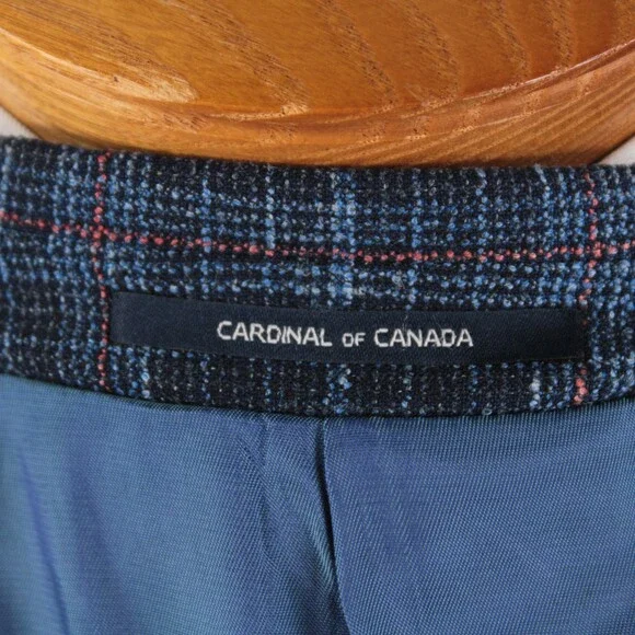 Cardinal of Canada NWT Wool Blend Sport Coat Size 40R US In Blue w/ Coral Plaid
